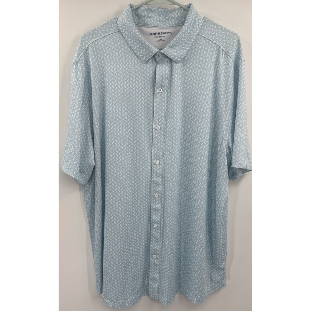 Johnston & Murphy Performance Short Sleeve Button Up XXL Geometric Pattern Shirt